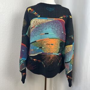 VTG Geccu Sweater Adult L-XL* 3D Knit Abstract Wool Artsy 90s Eclectic READ